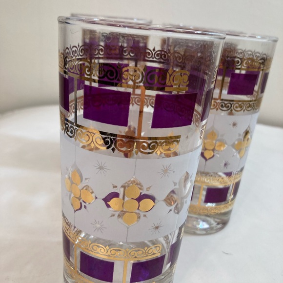Vintage mid century gold & purple amethyst glassware set of 4 - Picture 6 of 12